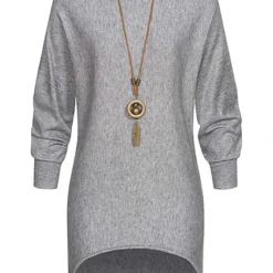 Cloud5ive Damen Shirt Mit Fledermausärmeln Inkl. Kette Silber Grau