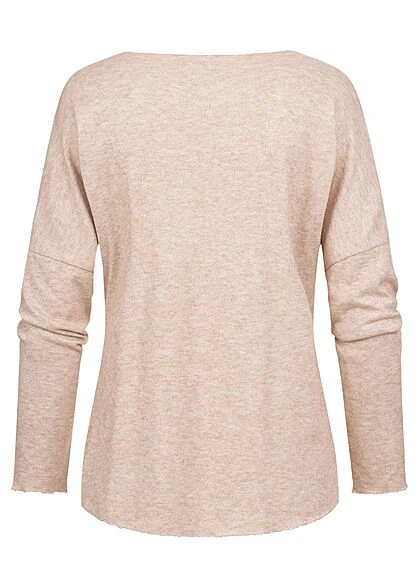 Styleboom Fashion Damen Sweater V-Neck Strasssteine Sternenmuster Beige 4 Styleboom Fashion Damen Sweater V-Neck Strasssteine Sternenmuster Beige – Bild 2