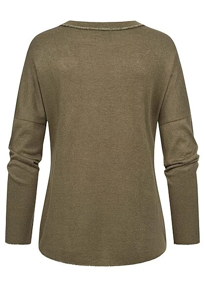 Styleboom Fashion Damen Sweater Mit Federn Print Und Strasssteinen Oliv Grün 4 Styleboom Fashion Damen Sweater Mit Federn Print Und Strasssteinen Oliv Grün – Bild 2
