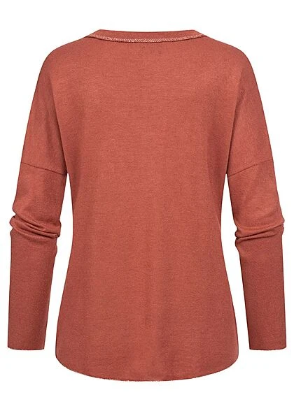 Styleboom Fashion Damen Sweater Mit Federn Print Und Strasssteinen Rost Rot 4 Styleboom Fashion Damen Sweater Mit Federn Print Und Strasssteinen Rost Rot – Bild 2