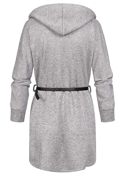 Styleboom Fashion Damen Cardigan Mit Kapuze Und Gürtel 2-Pockets Silber Grau 5 Styleboom Fashion Damen Cardigan Mit Kapuze Und Gürtel 2-Pockets Silber Grau – Bild 3