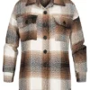 Styleboom Fashion Damen Shacket Hemdjacke Zick Zack Muster 2 Brusttaschen Braun