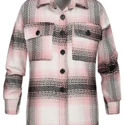 Styleboom Fashion Damen Shacket Hemdjacke Zick Zack Muster 2 Brusttaschen Rosa