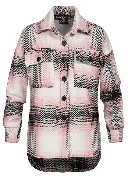 Styleboom Fashion Damen Shacket Hemdjacke Zick Zack Muster 2 Brusttaschen Rosa 3 Styleboom Fashion Damen Shacket Hemdjacke Zick Zack Muster 2 Brusttaschen Rosa
