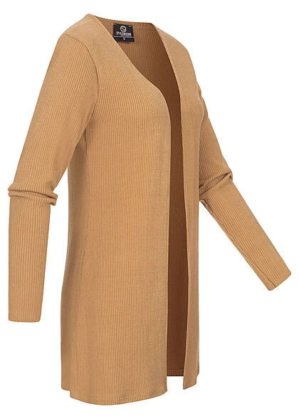 Styleboom Fashion Damen Ribbed Cardigan Mit Offenem Schnitt Beige 4 Styleboom Fashion Damen Ribbed Cardigan Mit Offenem Schnitt Beige – Bild 2