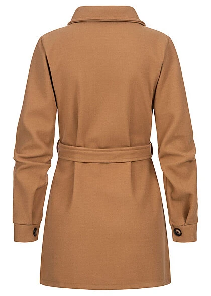 Styleboom Fashion Damen Fleece Coatigan Jacke Mit Bindegürtel Camel Braun 5 Styleboom Fashion Damen Fleece Coatigan Jacke Mit Bindegürtel Camel Braun – Bild 3