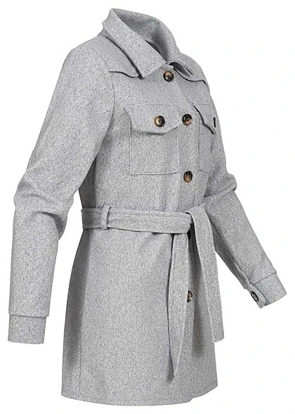 Styleboom Fashion Damen Fleece Coatigan Jacke Mit Bindegürtel Hell Grau Melange 4 Styleboom Fashion Damen Fleece Coatigan Jacke Mit Bindegürtel Hell Grau Melange – Bild 2