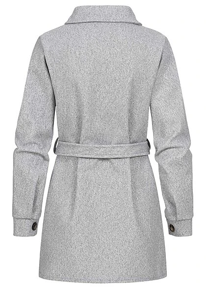 Styleboom Fashion Damen Fleece Coatigan Jacke Mit Bindegürtel Hell Grau Melange 5 Styleboom Fashion Damen Fleece Coatigan Jacke Mit Bindegürtel Hell Grau Melange – Bild 3