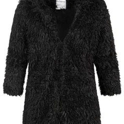 Seventyseven Lifestyle Damen Teddyfell Jacke Mit Kapuze 2-Pockets Schwarz