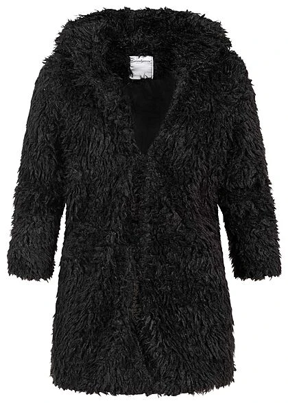 Seventyseven Lifestyle Damen Teddyfell Jacke Mit Kapuze 2-Pockets Schwarz 3 Seventyseven Lifestyle Damen Teddyfell Jacke Mit Kapuze 2-Pockets Schwarz