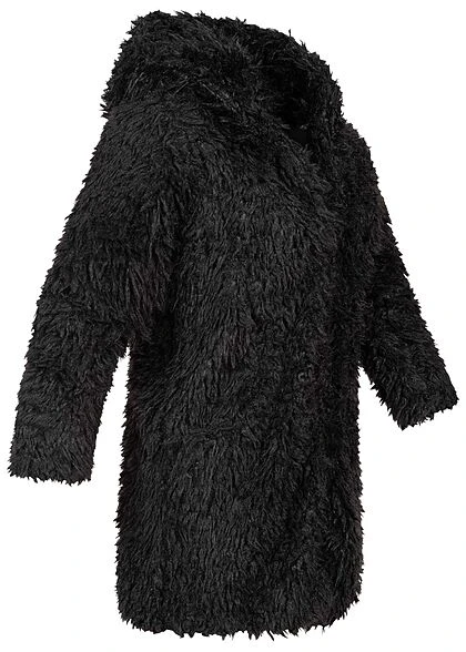 Seventyseven Lifestyle Damen Teddyfell Jacke Mit Kapuze 2-Pockets Schwarz 4 Seventyseven Lifestyle Damen Teddyfell Jacke Mit Kapuze 2-Pockets Schwarz – Bild 2