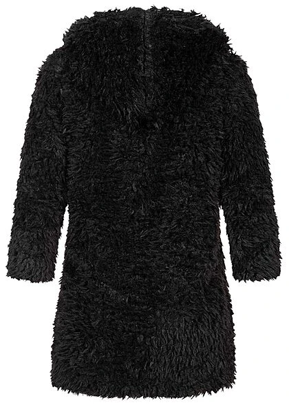 Seventyseven Lifestyle Damen Teddyfell Jacke Mit Kapuze 2-Pockets Schwarz 5 Seventyseven Lifestyle Damen Teddyfell Jacke Mit Kapuze 2-Pockets Schwarz – Bild 3