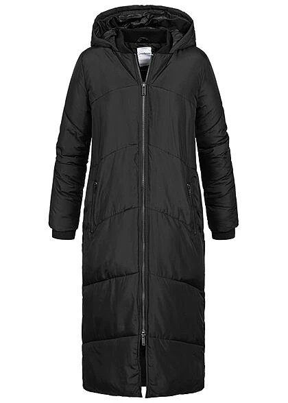 Seventyseven Lifestyle Damen Langer Winter Steppmantel Kapuze 2-Pockets Schwarz 3 Seventyseven Lifestyle Damen Langer Winter Steppmantel Kapuze 2-Pockets Schwarz