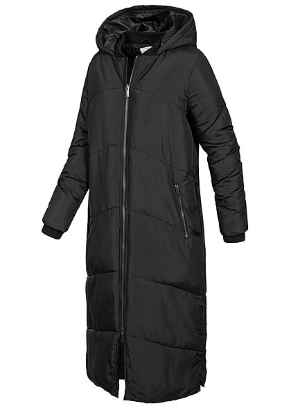 Seventyseven Lifestyle Damen Langer Winter Steppmantel Kapuze 2-Pockets Schwarz 5 Seventyseven Lifestyle Damen Langer Winter Steppmantel Kapuze 2-Pockets Schwarz – Bild 3