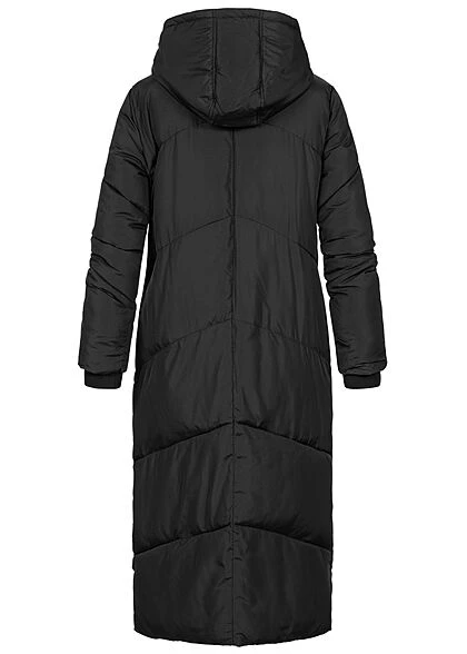 Seventyseven Lifestyle Damen Langer Winter Steppmantel Kapuze 2-Pockets Schwarz 7 Seventyseven Lifestyle Damen Langer Winter Steppmantel Kapuze 2-Pockets Schwarz – Bild 5