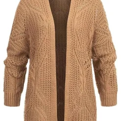 Hailys Damen Cardigan Offen Strickjacke Lochstrickmuster Coffee Braun