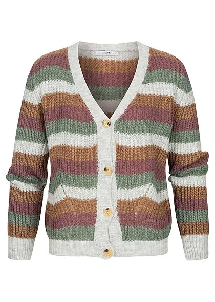 Hailys Damen Cardigan Strickjacke V-Neck Gestreift Multicolor 3 Hailys Damen Cardigan Strickjacke V-Neck Gestreift Multicolor