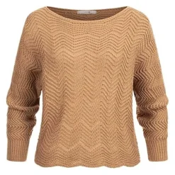 Hailys Damen Strickpullover Fledermausärmel Zick Zack Muster Coffee Braun