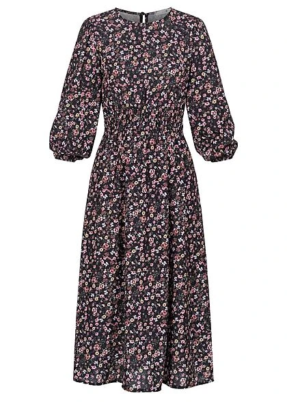 Hailys Damen Maxi Kleid Longsleeve Elastische Taille Blumenprint Schwarz 3 Hailys Damen Maxi Kleid Longsleeve Elastische Taille Blumenprint Schwarz