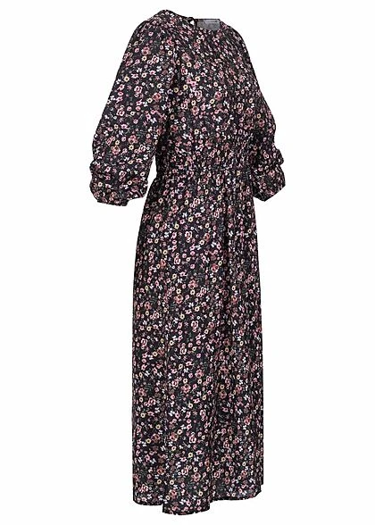 Hailys Damen Maxi Kleid Longsleeve Elastische Taille Blumenprint Schwarz 4 Hailys Damen Maxi Kleid Longsleeve Elastische Taille Blumenprint Schwarz – Bild 2