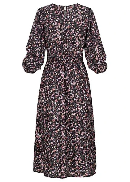 Hailys Damen Maxi Kleid Longsleeve Elastische Taille Blumenprint Schwarz 5 Hailys Damen Maxi Kleid Longsleeve Elastische Taille Blumenprint Schwarz – Bild 3