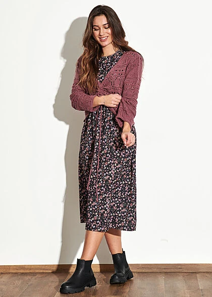 Hailys Damen Maxi Kleid Longsleeve Elastische Taille Blumenprint Schwarz 6 Hailys Damen Maxi Kleid Longsleeve Elastische Taille Blumenprint Schwarz – Bild 4