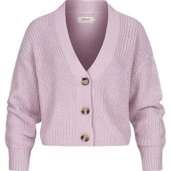 ONLY Damen V-Neck Strickcardigan Mit Knopfleiste Pastel Lila