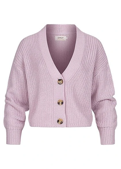 ONLY Damen V-Neck Strickcardigan Mit Knopfleiste Pastel Lila 3 ONLY Damen V-Neck Strickcardigan Mit Knopfleiste Pastel Lila
