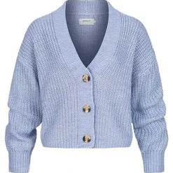 ONLY Damen NOOS V-Neck Strickcardigan Mit Knopfleiste Heron Blau