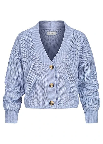 ONLY Damen NOOS V-Neck Strickcardigan Mit Knopfleiste Heron Blau 3 ONLY Damen NOOS V-Neck Strickcardigan Mit Knopfleiste Heron Blau