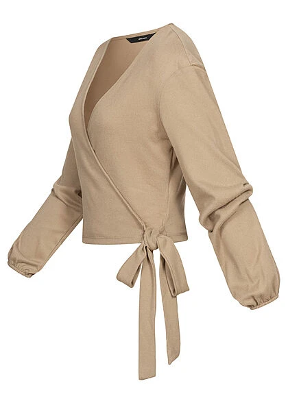 Vero Moda Damen Kurzer V-Neck Wickelcardigan Mit Bindedetail Seitlich Silver Mink Beige 4 Vero Moda Damen Kurzer V-Neck Wickelcardigan Mit Bindedetail Seitlich Silver Mink Beige – Bild 2