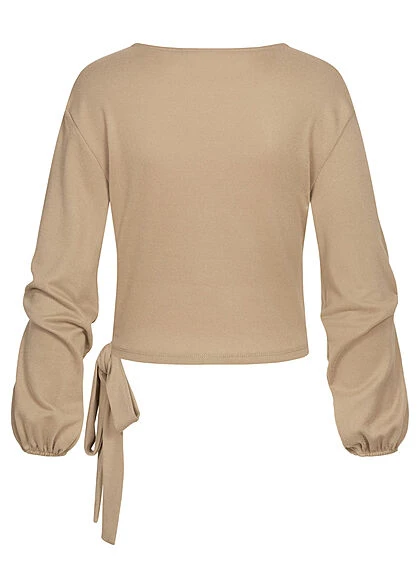 Vero Moda Damen Kurzer V-Neck Wickelcardigan Mit Bindedetail Seitlich Silver Mink Beige 5 Vero Moda Damen Kurzer V-Neck Wickelcardigan Mit Bindedetail Seitlich Silver Mink Beige – Bild 3