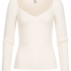 Vero Moda Damen Ribbed Viskose Longeleeve Pullover Mit Herzausschnitt Birch Beige