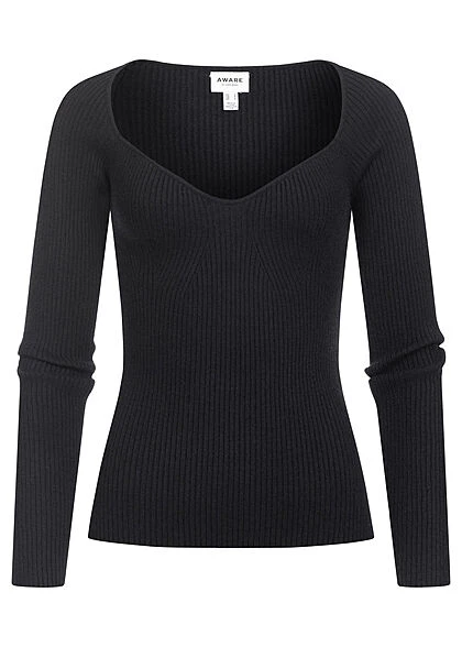 Vero Moda Damen Ribbed Viskose Longeleeve Pullover Mit Herzausschnitt Schwarz 3 Vero Moda Damen Ribbed Viskose Longeleeve Pullover Mit Herzausschnitt Schwarz