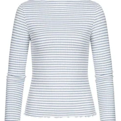 ONLY Damen Longsleeve Pullover Mit Frill-Saum Und Bündchen Gestreift Weiss Blau