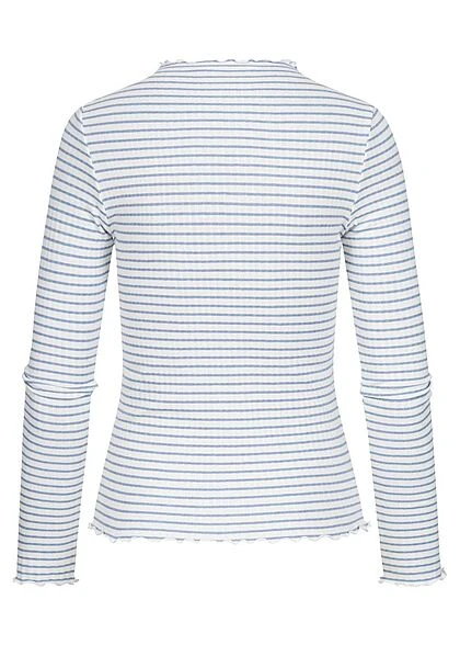 ONLY Damen Longsleeve Pullover Mit Frill-Saum Und Bündchen Gestreift Weiss Blau 4 ONLY Damen Longsleeve Pullover Mit Frill-Saum Und Bündchen Gestreift Weiss Blau – Bild 2