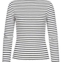 ONLY Damen Longsleeve Pullover Mit Frill-Saum Und Bündchen Gestreift Weiss Schwarz