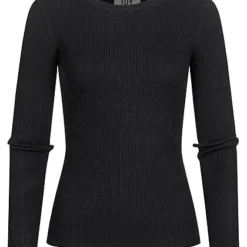 JACQUELINE DE YONG JDY By ONLY Damen Ribbed Viskose Longsleeve Pullover 3 Knöpfe Oben Schwarz
