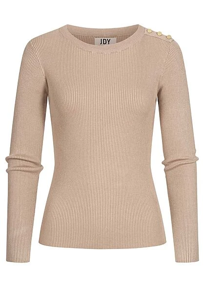 JACQUELINE DE YONG JDY By ONLY Damen Ribbed Viskose Longsleeve Pullover 3 Knöpfe Oben Simply Taupe 3 JACQUELINE DE YONG JDY By ONLY Damen Ribbed Viskose Longsleeve Pullover 3 Knöpfe Oben Simply Taupe