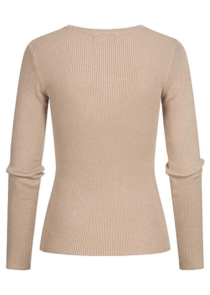 JACQUELINE DE YONG JDY By ONLY Damen Ribbed Viskose Longsleeve Pullover 3 Knöpfe Oben Simply Taupe 4 JACQUELINE DE YONG JDY By ONLY Damen Ribbed Viskose Longsleeve Pullover 3 Knöpfe Oben Simply Taupe – Bild 2