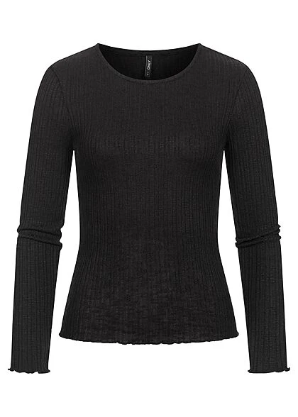 ONLY Damen Struktur Longsleeve Pullover Mit Frilldetails Am Saum Schwarz 3 ONLY Damen Struktur Longsleeve Pullover Mit Frilldetails Am Saum Schwarz