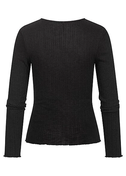 ONLY Damen Struktur Longsleeve Pullover Mit Frilldetails Am Saum Schwarz 4 ONLY Damen Struktur Longsleeve Pullover Mit Frilldetails Am Saum Schwarz – Bild 2