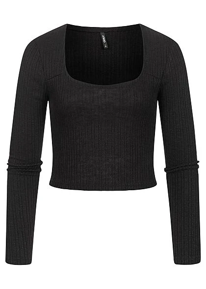 ONLY Damen Kurzer Struktur Pullover Longsleeve Schwarz 3 ONLY Damen Kurzer Struktur Pullover Longsleeve Schwarz