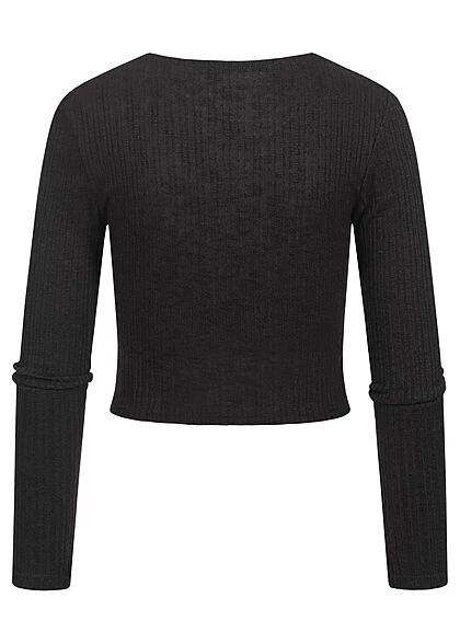 ONLY Damen Kurzer Struktur Pullover Longsleeve Schwarz 4 ONLY Damen Kurzer Struktur Pullover Longsleeve Schwarz – Bild 2