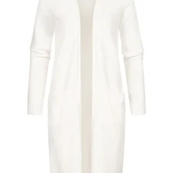 VILA Damen NOOS Longform Cardigan Offener Schnitt 2-Pockets Alyssum Weiss