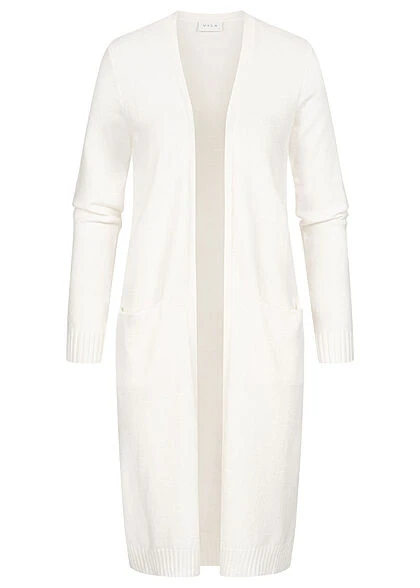 VILA Damen NOOS Longform Cardigan Offener Schnitt 2-Pockets Alyssum Weiss 3 VILA Damen NOOS Longform Cardigan Offener Schnitt 2-Pockets Alyssum Weiss