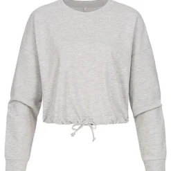 ONLY Damen NOOS Kurzer Pullover Sweater Mit Tunnelzug Zum Schnüren Hellgrau Melange