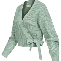 ONLY Damen NOOS Kurzer V-Neck Wickelcardigan Zum Binden Chinois Grün