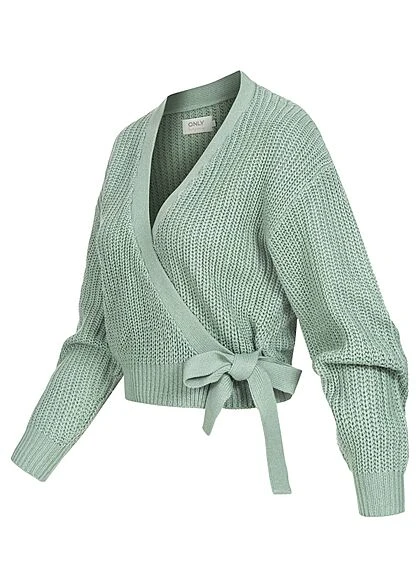 ONLY Damen NOOS Kurzer V-Neck Wickelcardigan Zum Binden Chinois Grün 3 ONLY Damen NOOS Kurzer V-Neck Wickelcardigan Zum Binden Chinois Grün