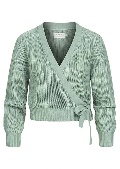 ONLY Damen NOOS Kurzer V-Neck Wickelcardigan Zum Binden Chinois Grün 4 ONLY Damen NOOS Kurzer V-Neck Wickelcardigan Zum Binden Chinois Grün – Bild 2